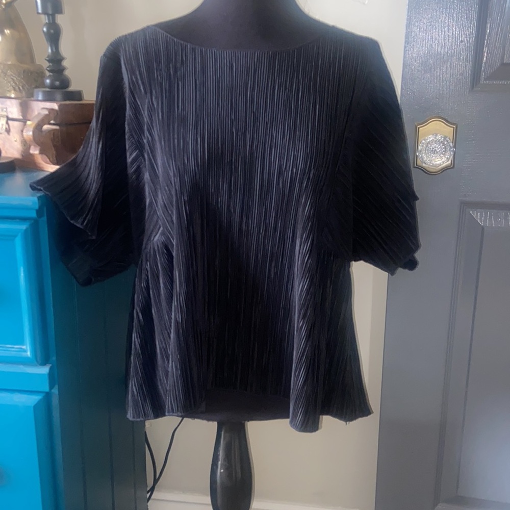 Madewell Black Pleated Short Sleeve Top - Picture 4 of 4